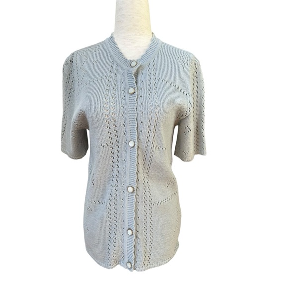 Dusty Blue Crochet Short Sleve Cardigan, NWOT, M - Picture 1 of 14
